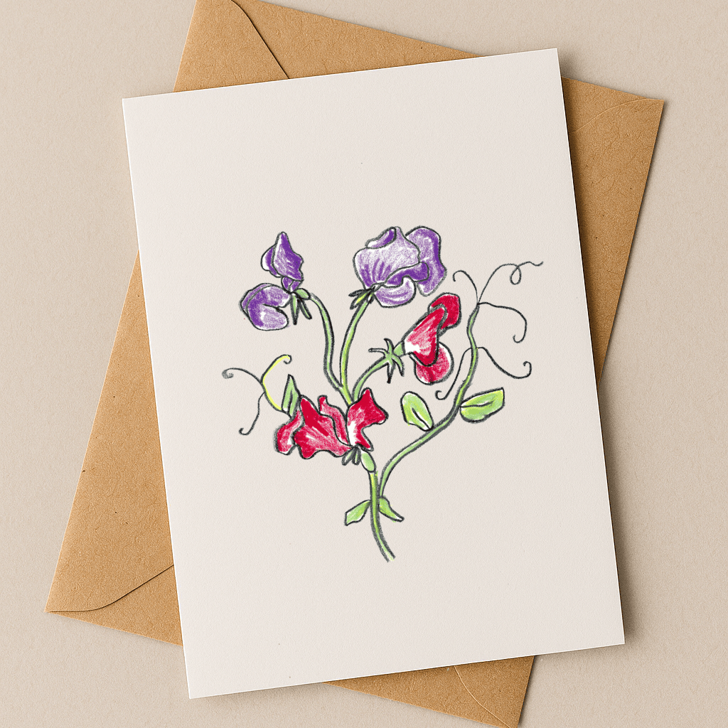 April Birth Flower Card – Sweet Pea (Recycled) - Greeting Card - Dancing with juniper