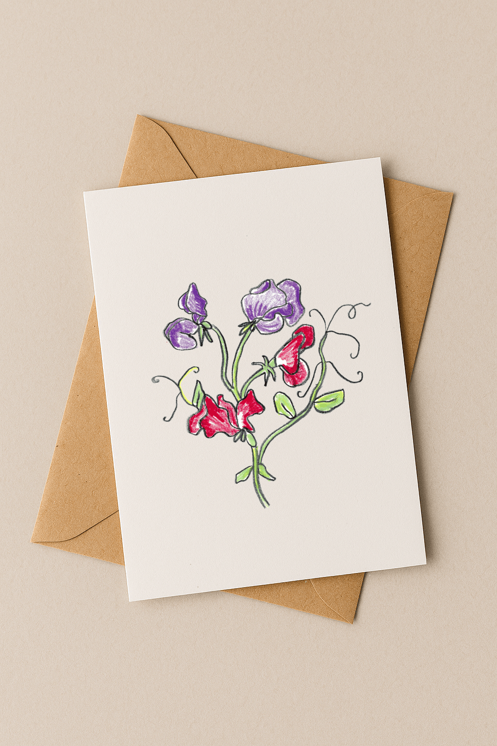 April Birth Flower Card – Sweet Pea (Recycled) - Greeting Card - Dancing with juniper
