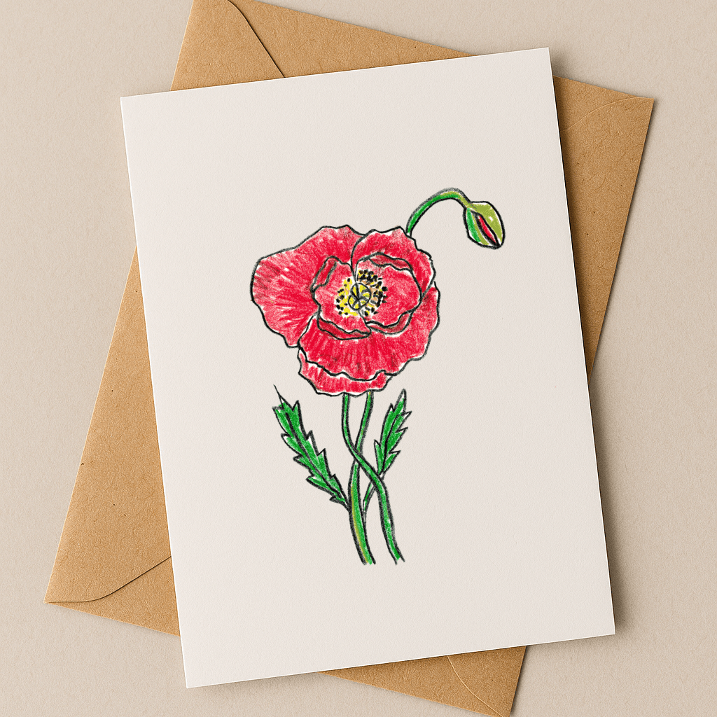 August Birth Flower Card – Poppy (Recycled) - Greeting Card - Dancing with juniper