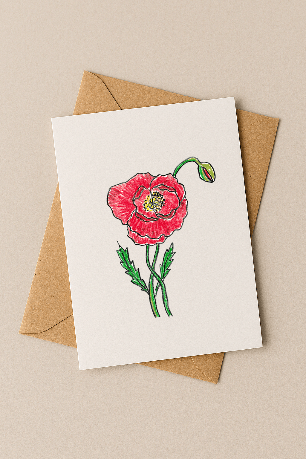 August Birth Flower Card – Poppy (Recycled) - Greeting Card - Dancing with juniper