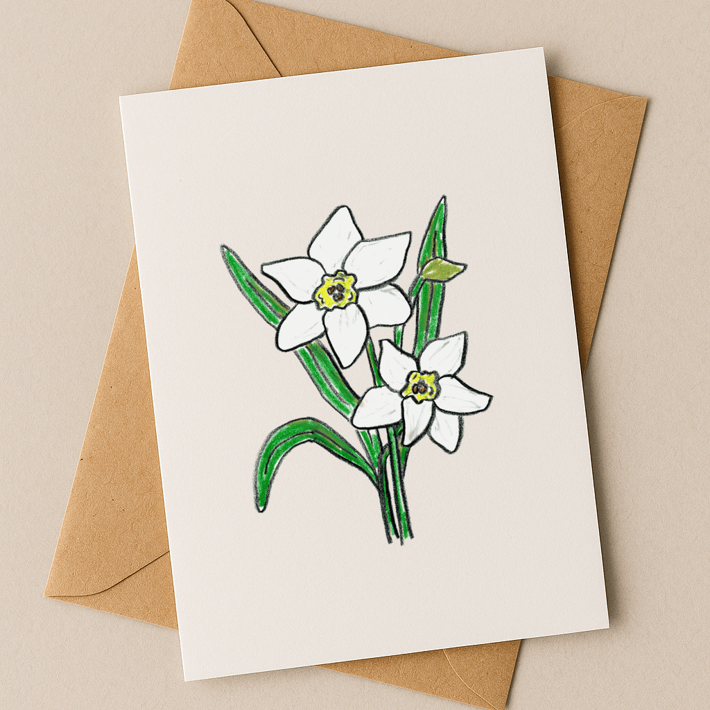 December Birth Flower Card – Narcissus (Recycled) - Greeting Card - Dancing with juniper