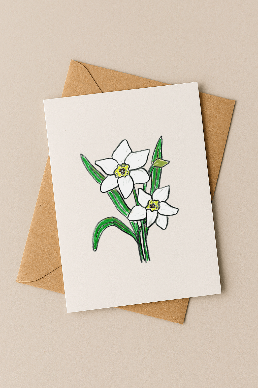 December Birth Flower Card – Narcissus (Recycled) - Greeting Card - Dancing with juniper