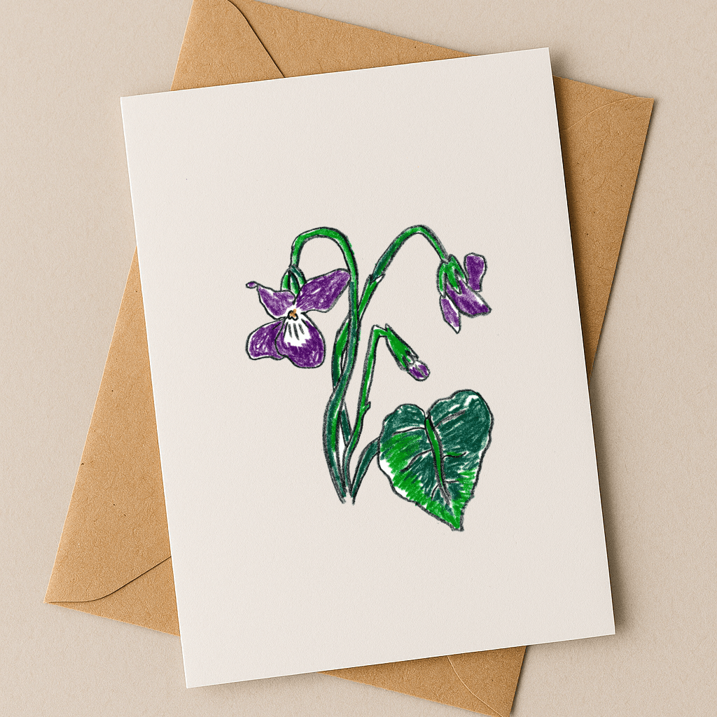 February Birth Flower Card – Violet (Recycled) - Greeting Card - Dancing with juniper