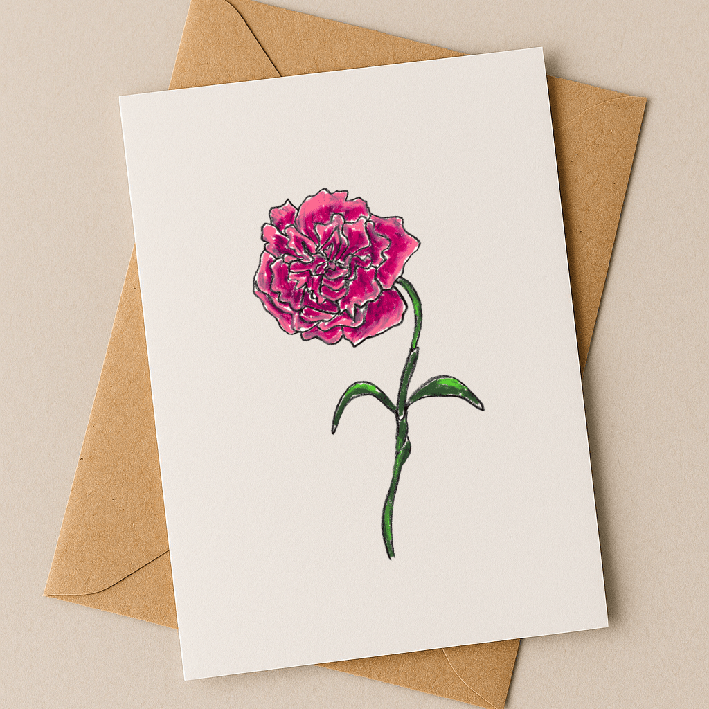 January Birth Flower Card – Carnation (Recycled) - Greeting Card - Dancing with juniper