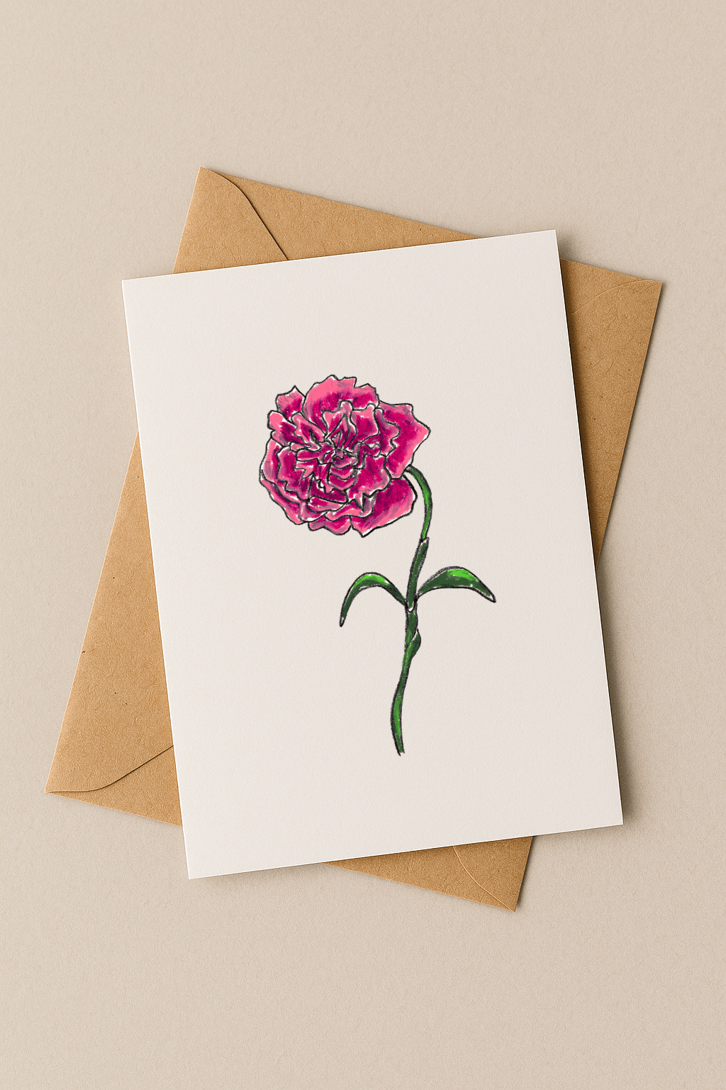 January Birth Flower Card – Carnation (Recycled) - Greeting Card - Dancing with juniper