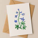 July Birth Flower Card – Delphinium (Recycled) - Greeting Card - Dancing with juniper