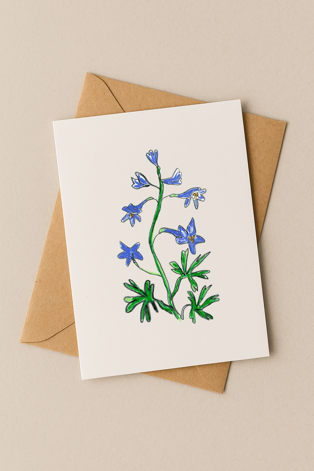 July Birth Flower Card – Delphinium (Recycled) - Greeting Card - Dancing with juniper