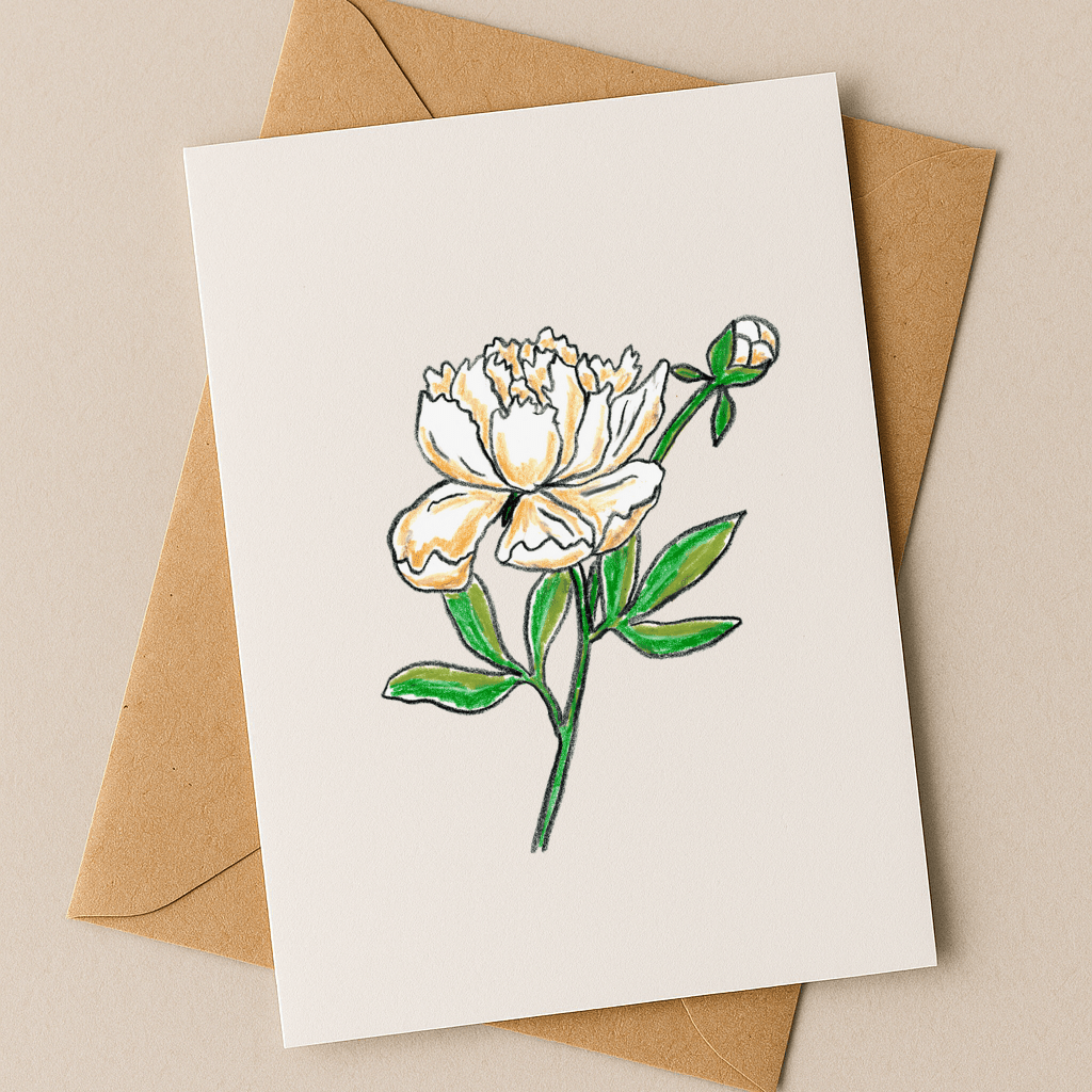 November Birth Flower Card – Peony (Recycled) - Greeting Card - Dancing with juniper