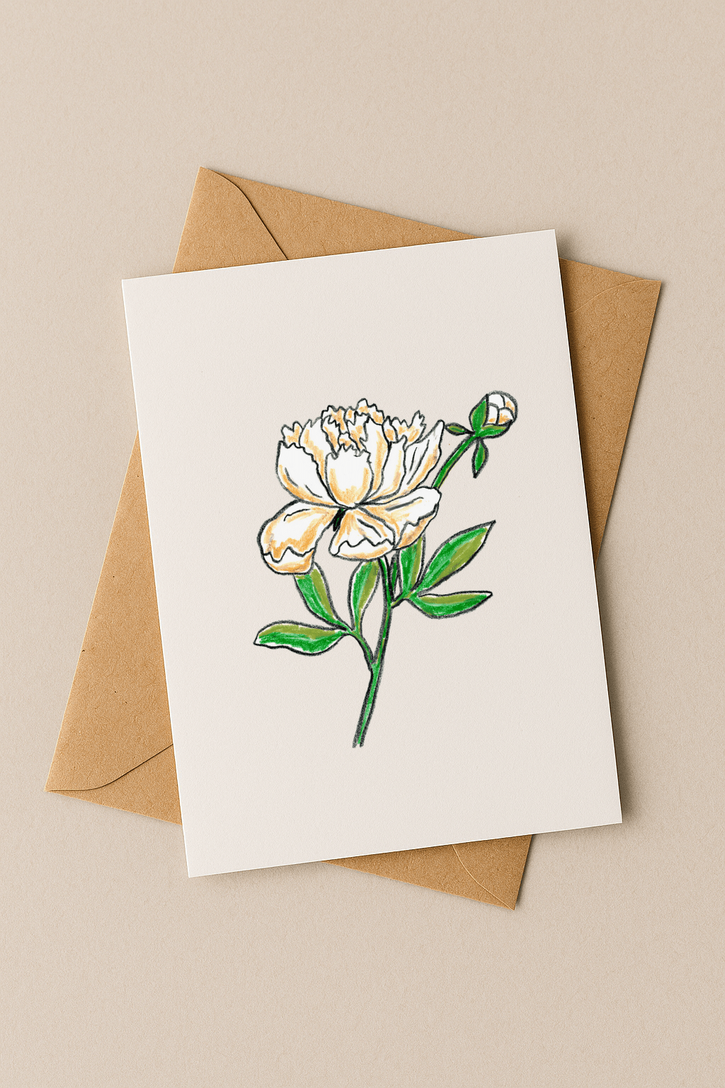 November Birth Flower Card – Peony (Recycled) - Greeting Card - Dancing with juniper