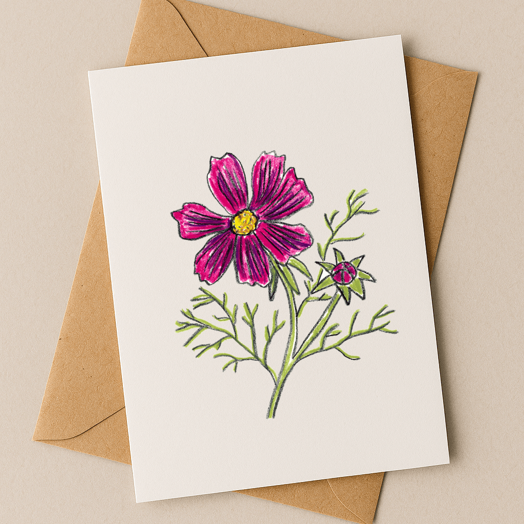 October Birth Flower Card – Cosmos (Recycled) - Greeting Card - Dancing with juniper