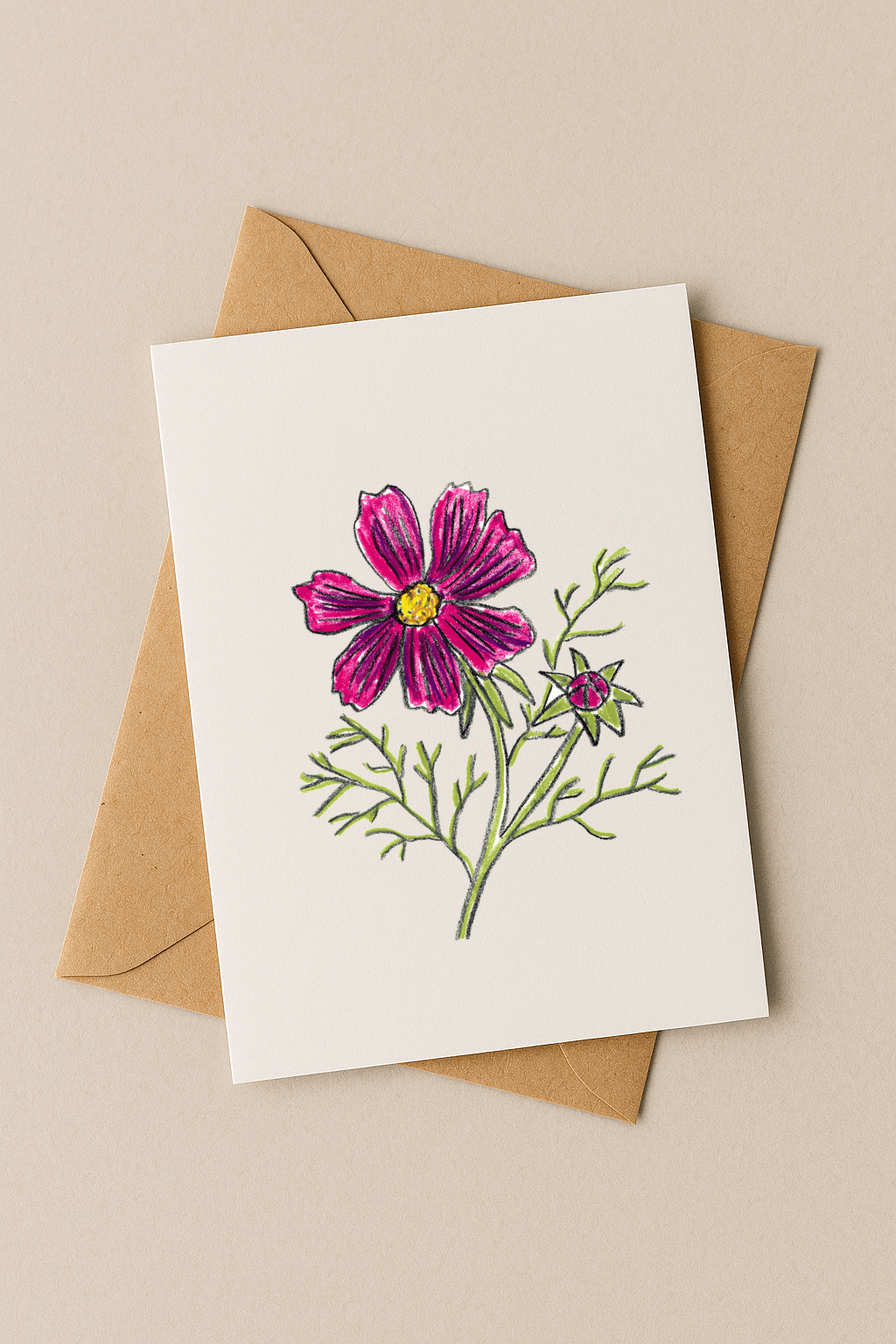 October Birth Flower Card – Cosmos (Recycled) - Greeting Card - Dancing with juniper