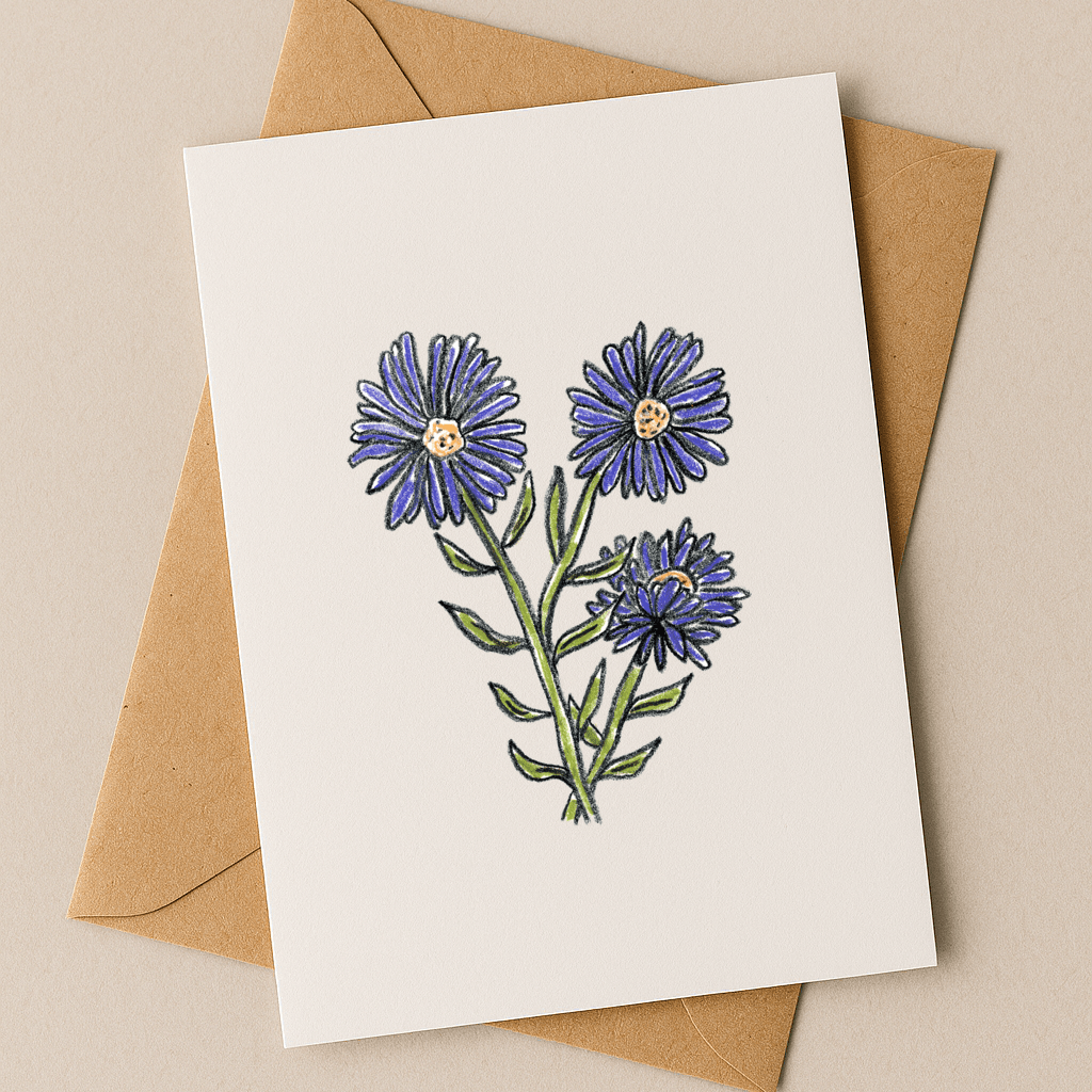 September Birth Flower Card – Aster (Recycled) - Dancing with juniper