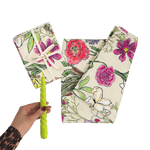 The Hostess: Birth Flowers Napkin Set of 4 + Tablecloth + Set of 2 Twisted Candles in Brat Green - Dancing with juniper