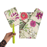 The Hostess: Birth Flowers Napkin Set of 4 + Tablecloth + Set of 2 Twisted Candles in Brat Green - Dancing with juniper