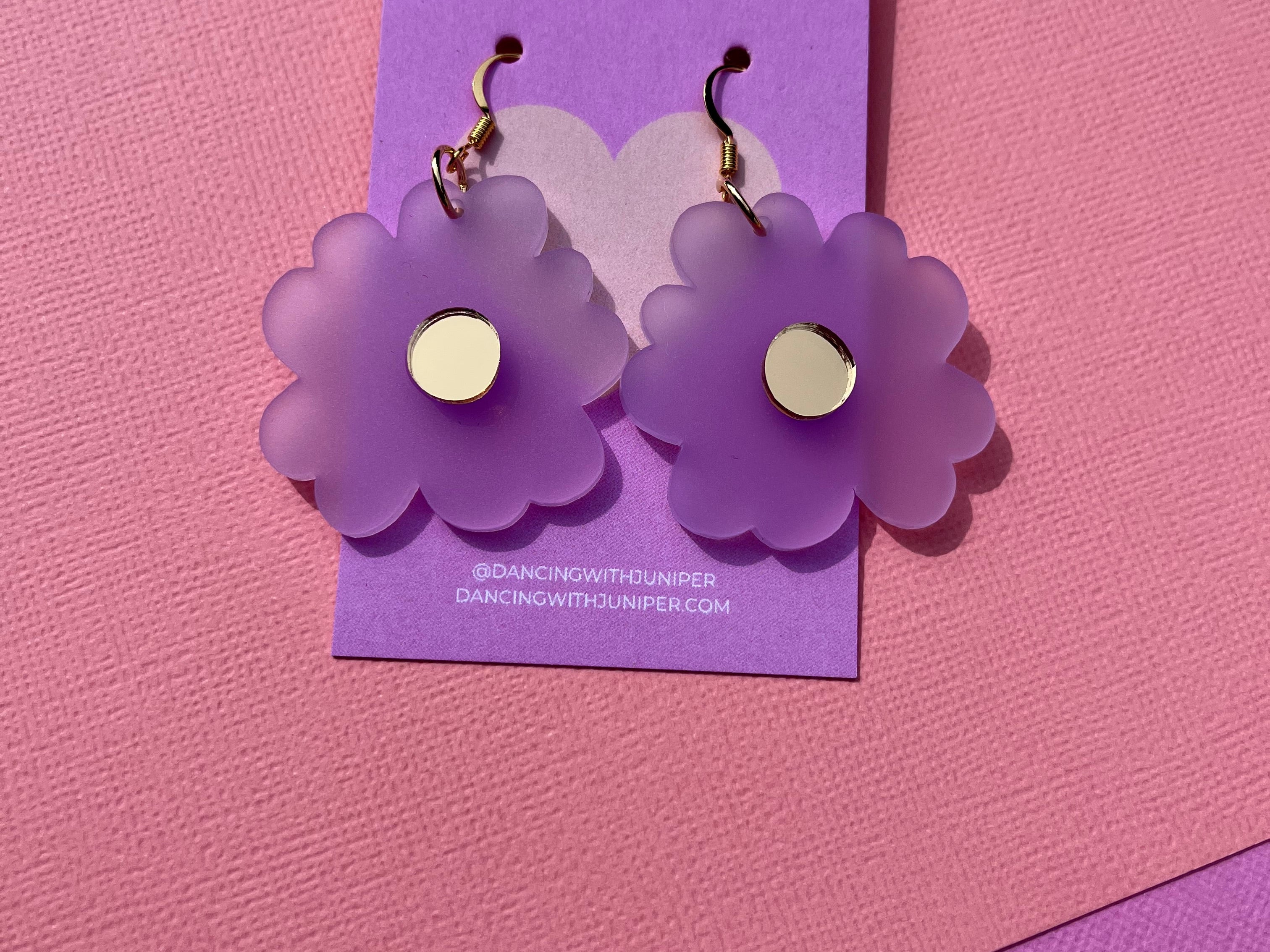 Fancy Floral Dangle: Frosted lilac and gold - earrings - Dancing with juniper