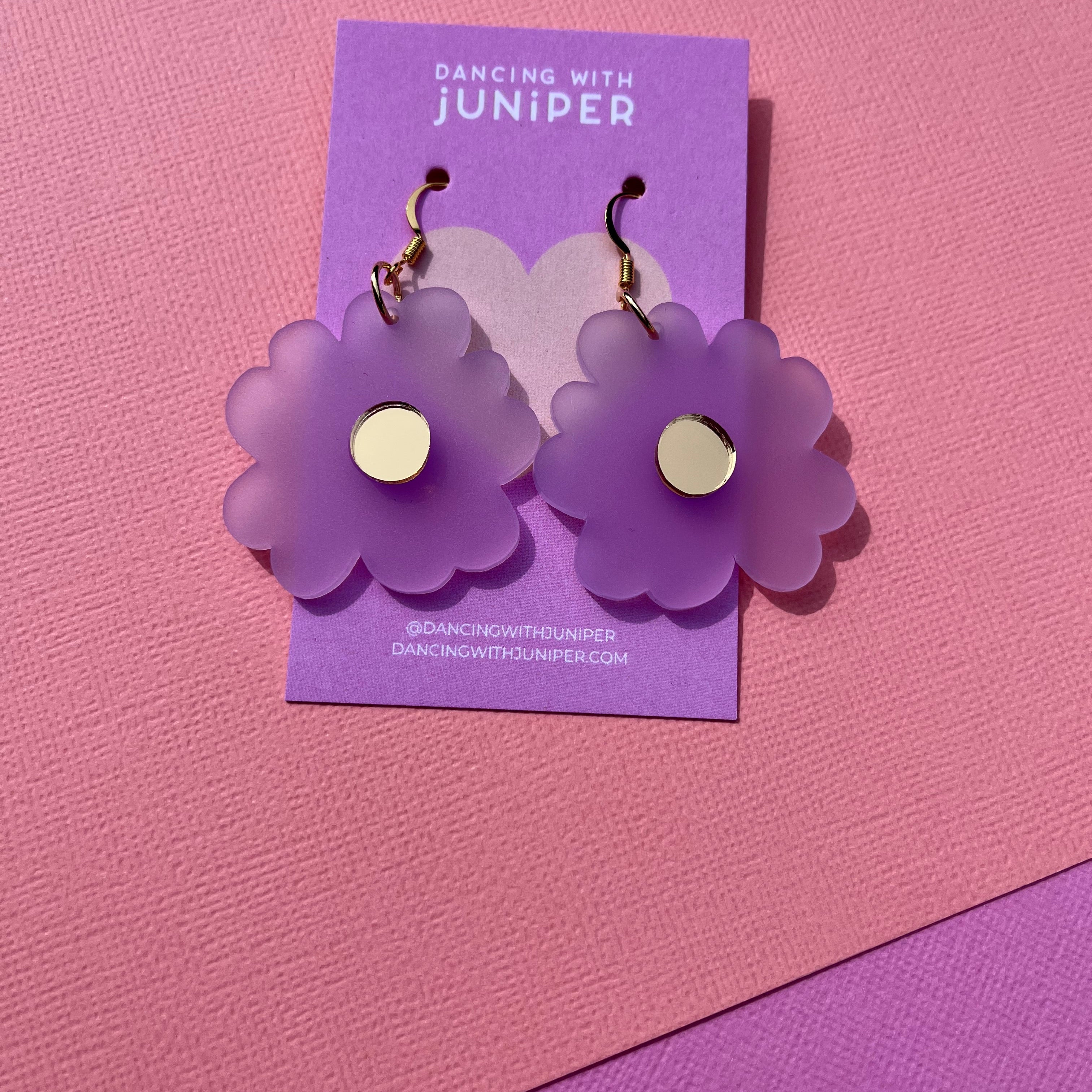 Fancy Floral Dangle: Frosted lilac and gold - earrings - Dancing with juniper