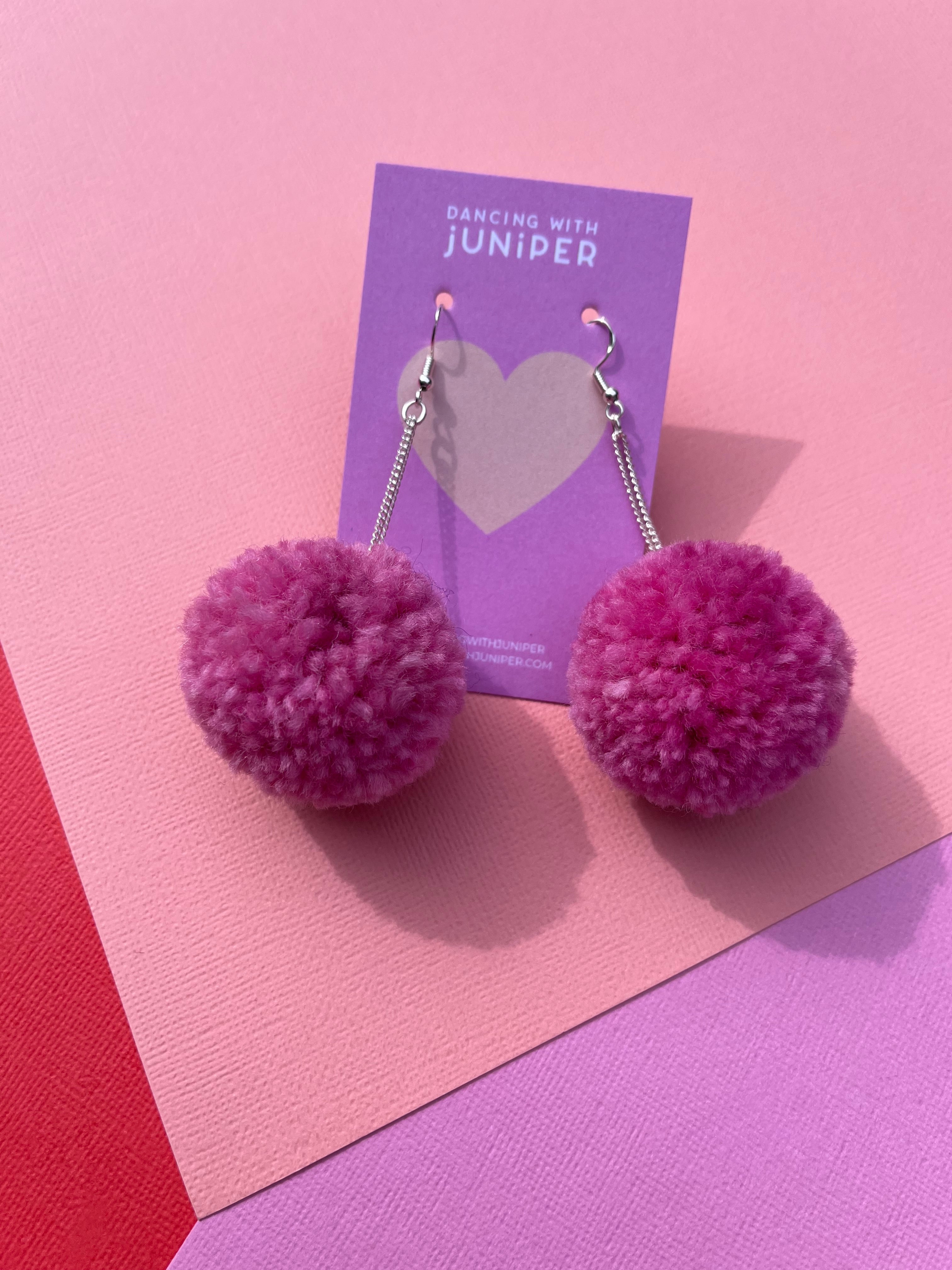 Pom Poms: Pinky Purple - earrings - Dancing with juniper
