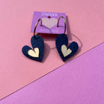 Queen of Hearts Hoops: Dark Blue Glitter and Gold - earrings - Dancing with juniper
