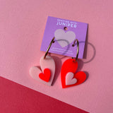 Queen of Hearts Hoops: Pale Pink and Neon Red - earrings - Dancing with juniper